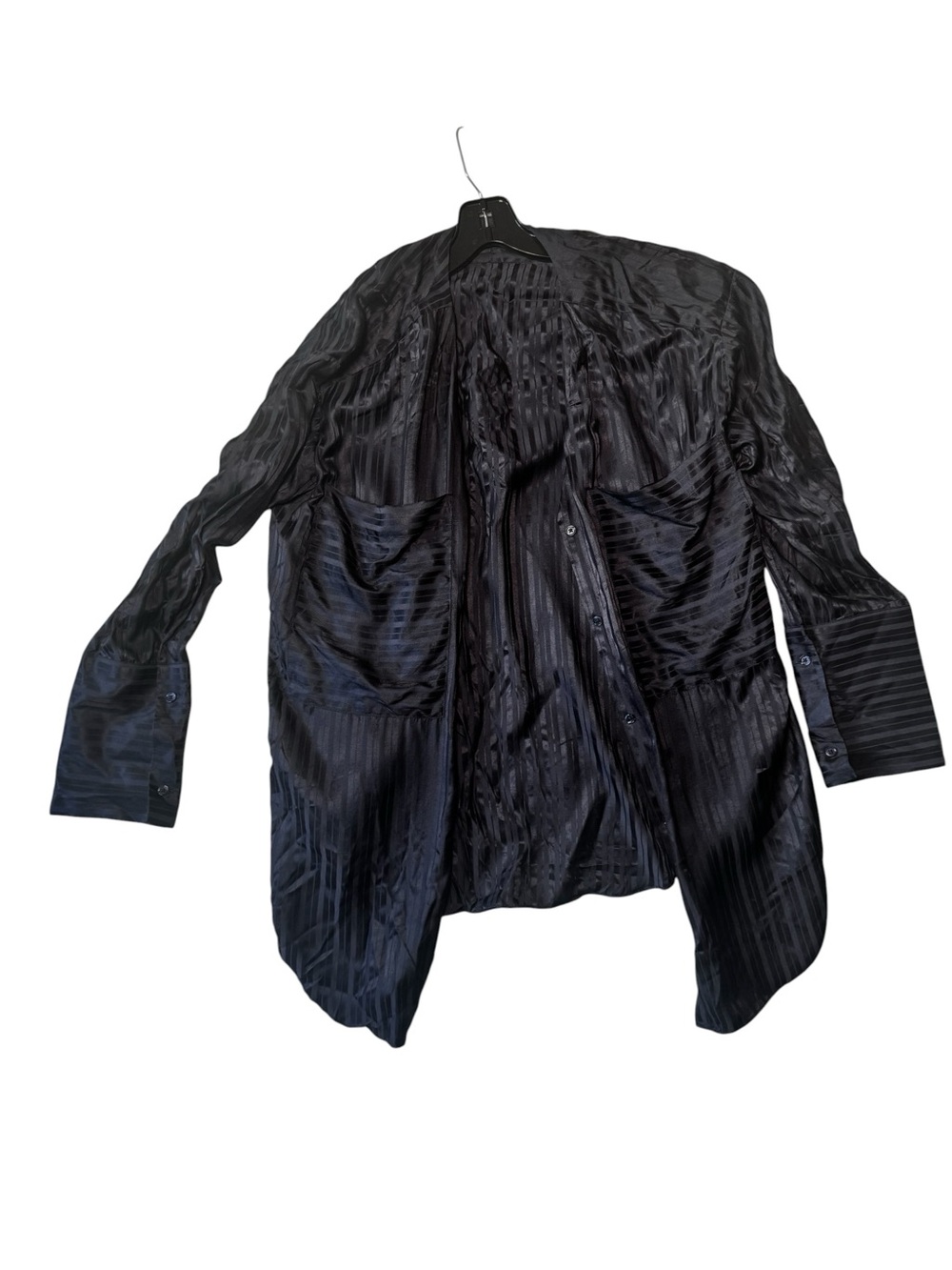 Aritzia Wilfred Zelie Silk Satin Stripe Shirt V Black Buttons Blouse Long Sleeve - Picture 7 of 16